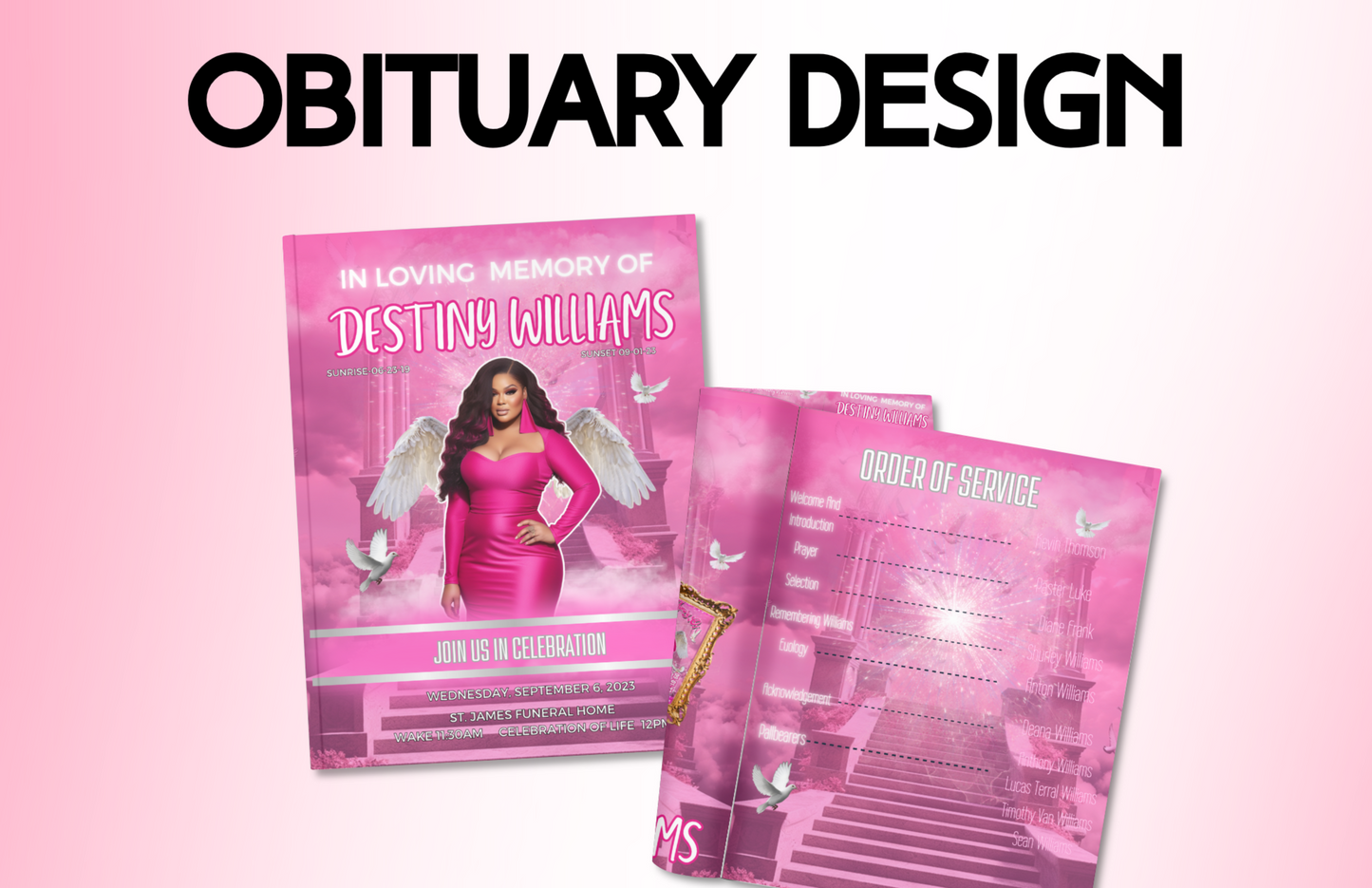 Editable Destiny Pink Obituary Digital